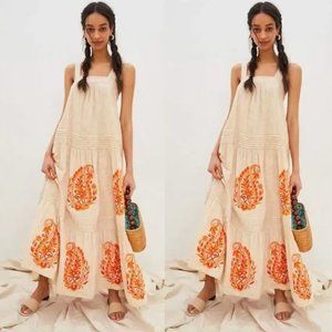 Anthropologie Cream and Orange Maxi Dress